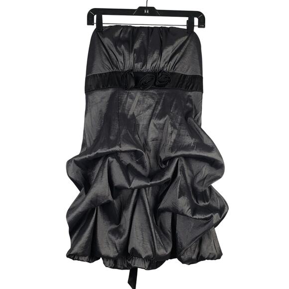 Alyn Paige Dresses & Skirts - Alyn Paige Size 11/12 Strapless‎ Draped Bubble Dress Gray Satin Formal Rosette
